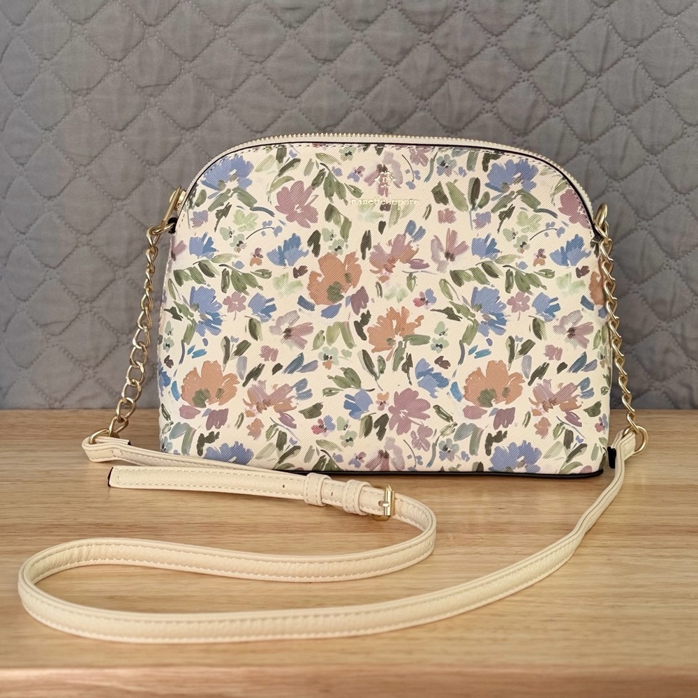 Spring Floral Faux Leather Crossbody Bag